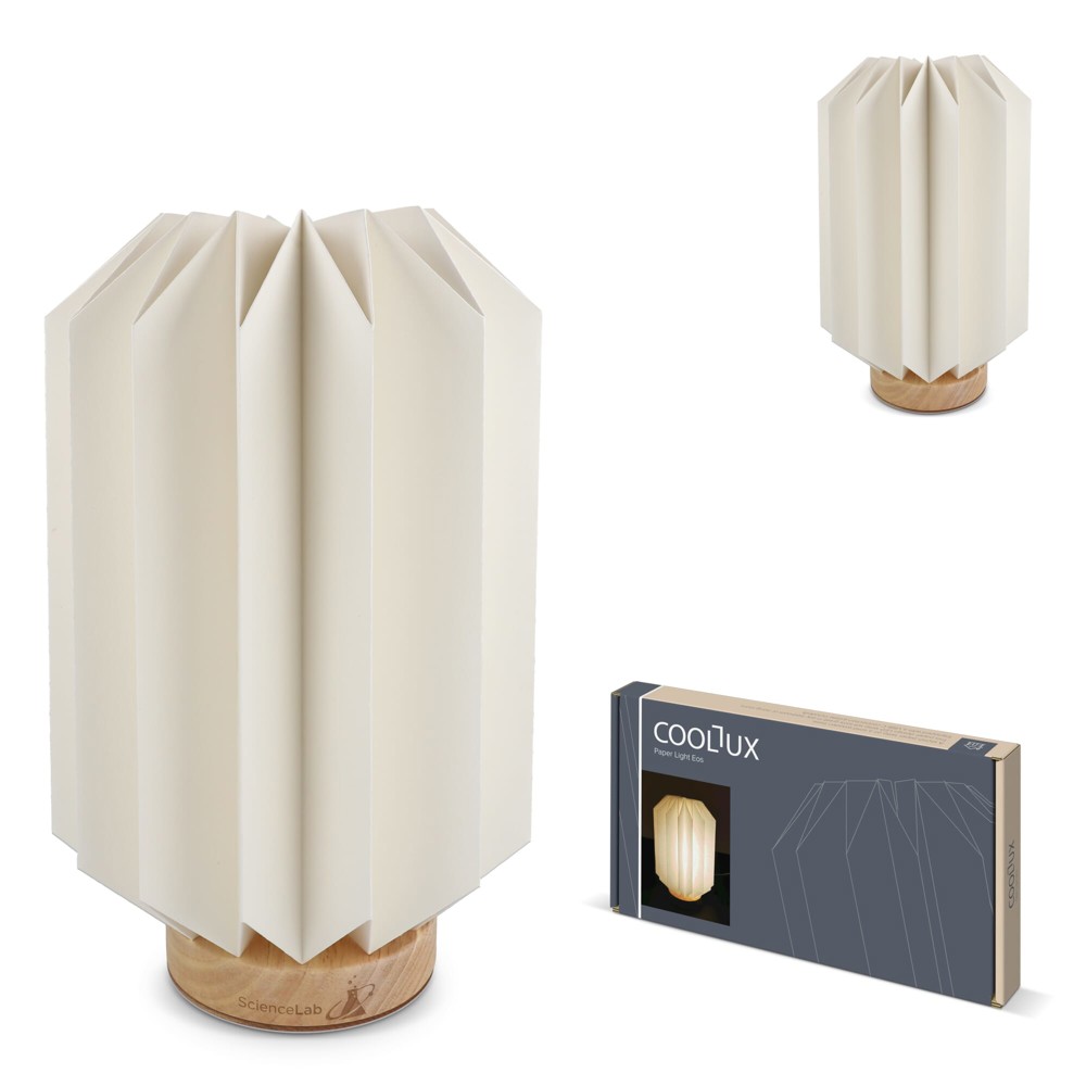 Coollux vouwbare papieren LED lamp Eos op houten voet, 25 cm (brievenbus doos)